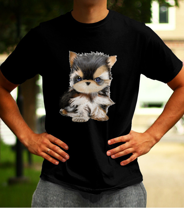 Cutest Fluffy Puppy Artwork With Big Blue Eyes T-Shirt