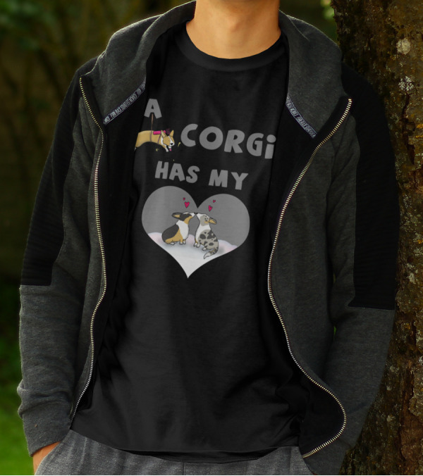 A Corgi Has My Heart Floating Cupid Corgi With Love Hearts And Corgi Pair T-Shirt