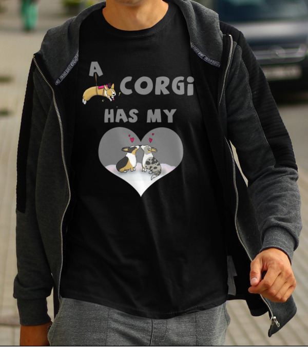 A Corgi Has My Heart Floating Cupid Corgi With Love Hearts And Corgi Pair T-Shirt
