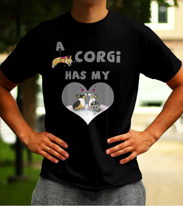 A Corgi Has My Heart Floating Cupid Corgi With Love Hearts And Corgi Pair T-Shirt