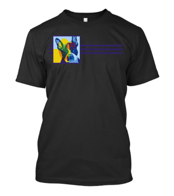 Boston Terrier Colorful Pop Art Blue And Yellow Accents T-Shirt