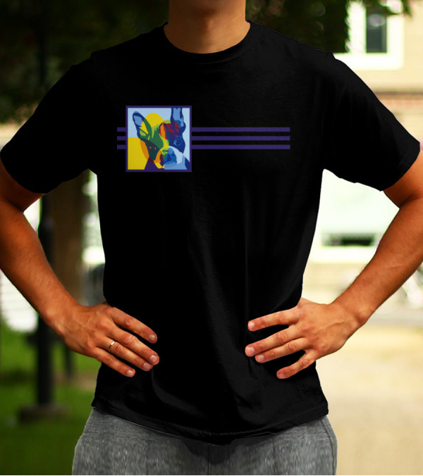 Boston Terrier Colorful Pop Art Blue And Yellow Accents T-Shirt