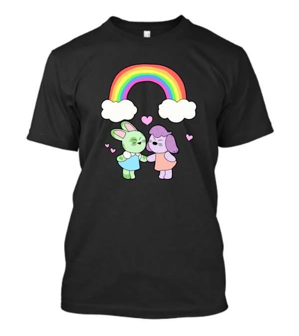 Love Is Love Is Love Rainbow Bunny And Dog With Hearts Embrace T-Shirt