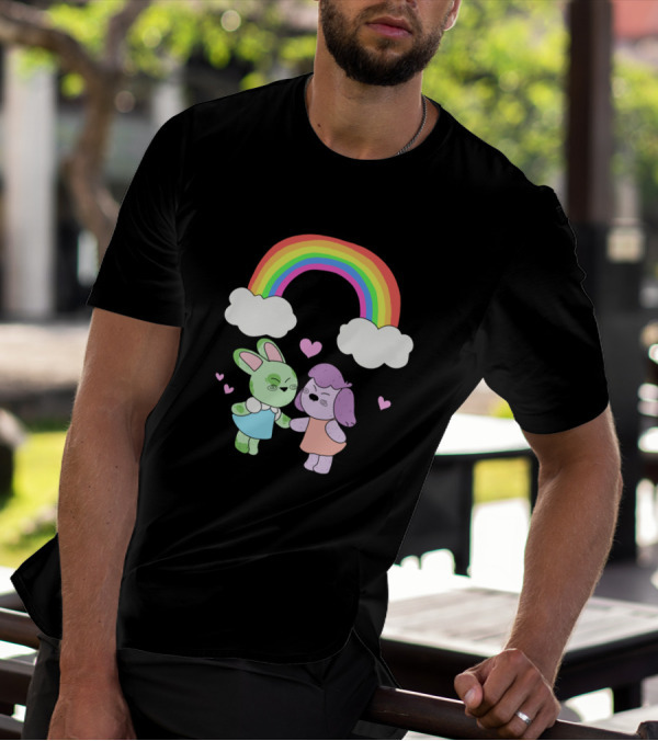 Love Is Love Is Love Rainbow Bunny And Dog With Hearts Embrace T-Shirt