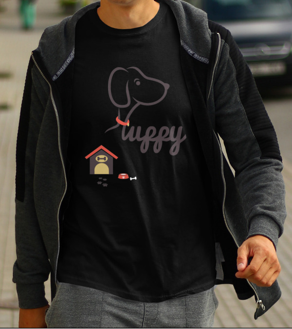 Luffy Dog With Collar And Cozy Home Elements Including Doghouse And Paw Prints T-Shirt
