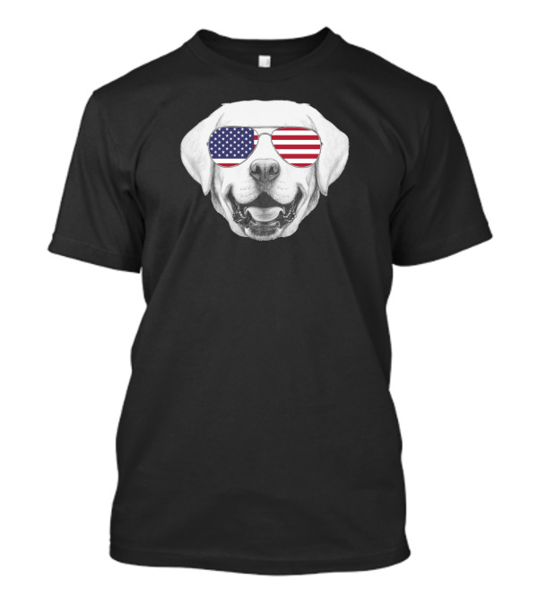 Patriotic Dog With American Flag Sunglasses - Furry 4th Of July T-Shirt