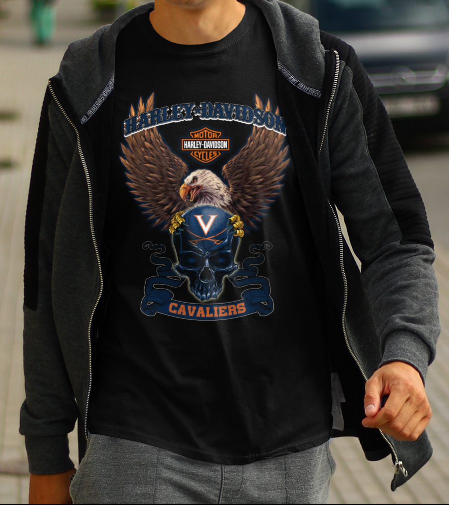 Harley Davidson Motor Cycles Virginia Cavaliers Eagle Skull T-Shirt