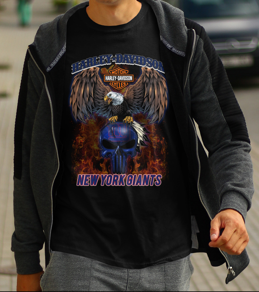 Harley Davidson New York Giants Eagle Motorcycle Skull T-Shirt