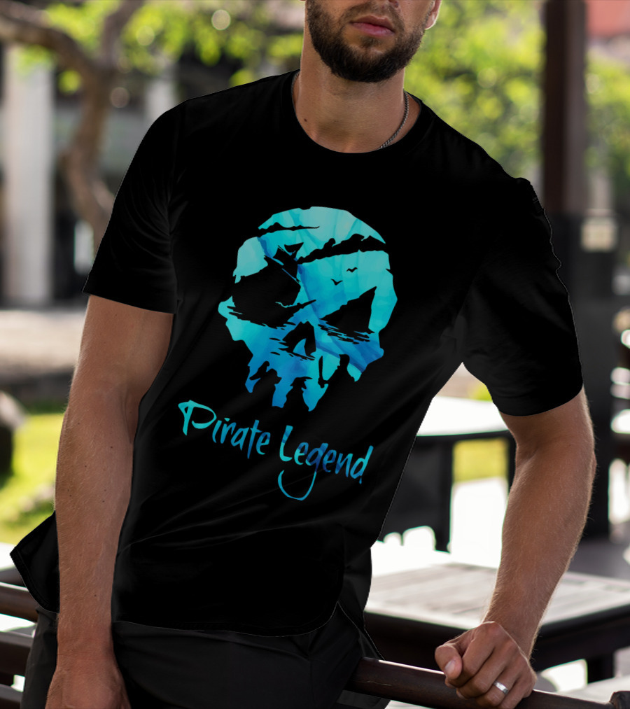 Pirate Legend Skull With Blue Ocean T-Shirt