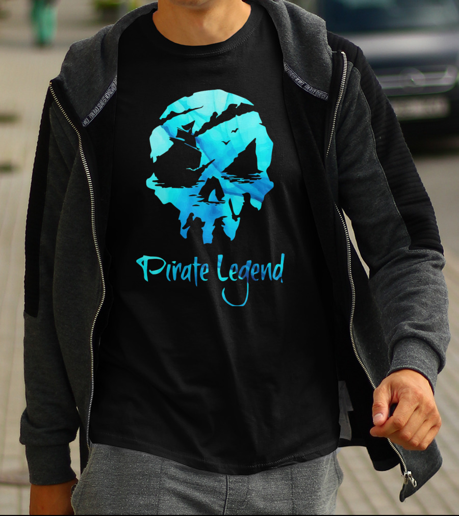 Pirate Legend Skull With Blue Ocean T-Shirt