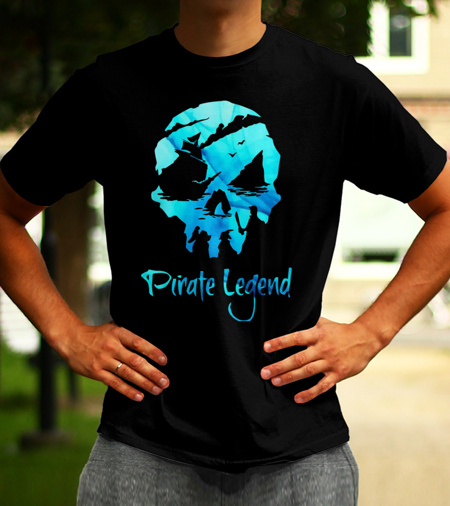 Pirate Legend Skull With Blue Ocean T-Shirt