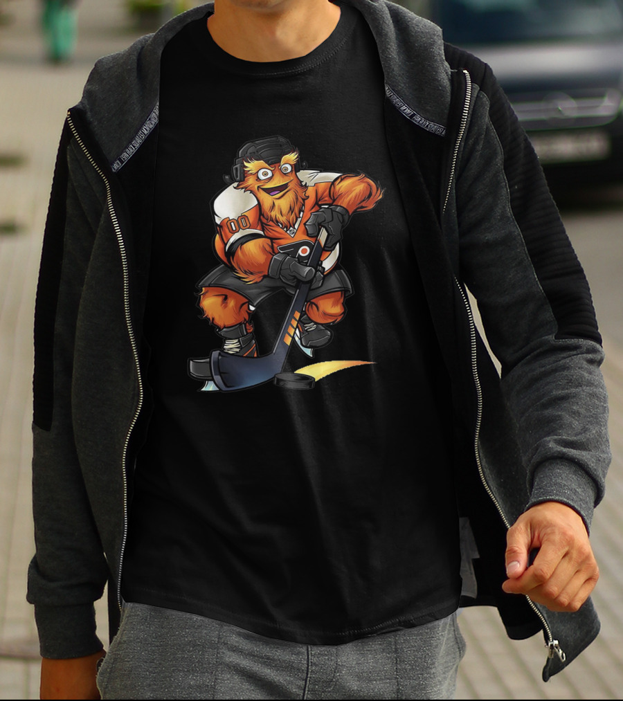Gritty Philadelphia Flyers Hockey Character With Stick Drawing T-Shirt