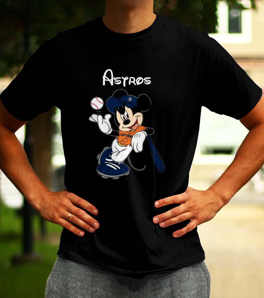 Mickey Astros Baseball Player In Orange And Blue T-Shirt