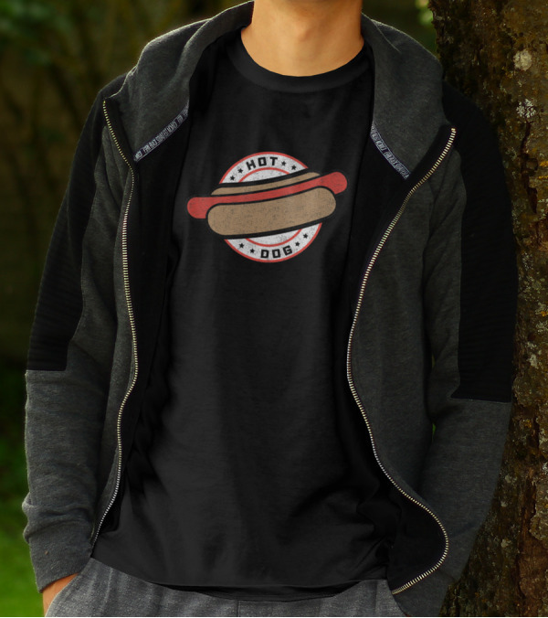 Hot Dog Retro Logo With Stars And Circular Emblem T-Shirt