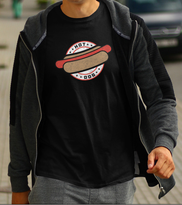 Hot Dog Retro Logo With Stars And Circular Emblem T-Shirt