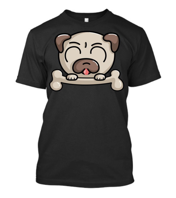 Kawaii Cute Pug Dog With Cartoon Bone T-Shirt