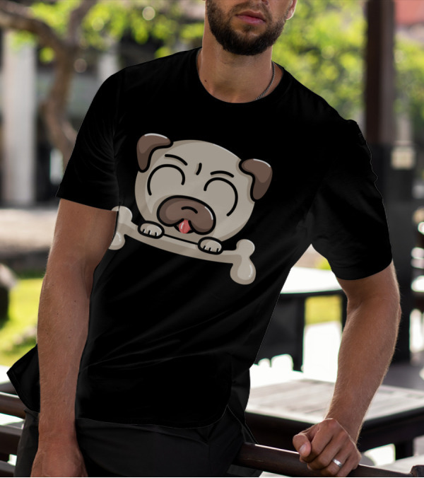 Kawaii Cute Pug Dog With Cartoon Bone T-Shirt