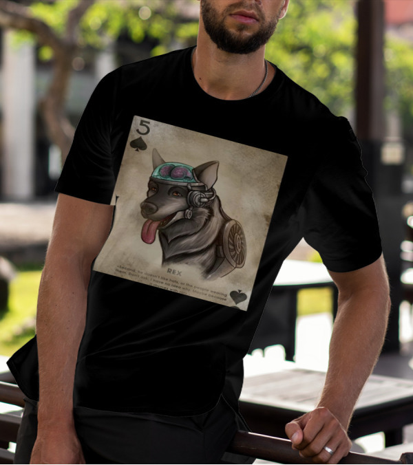 5 Of Spades Rex Dog Brainy Pet With Cybernetic Headgear And Brain T-Shirt