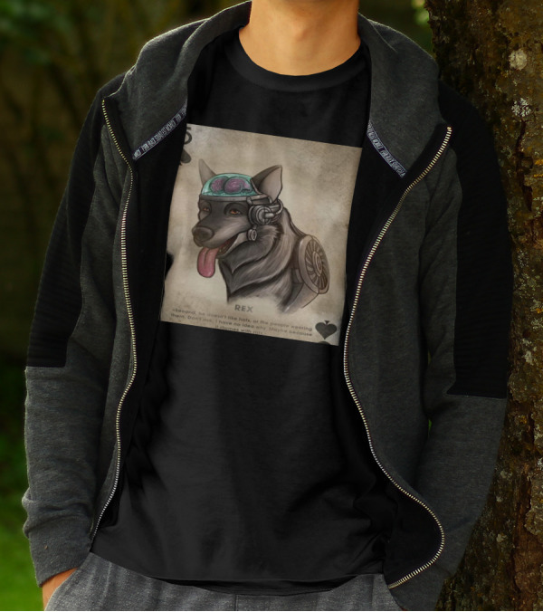 5 Of Spades Rex Dog Brainy Pet With Cybernetic Headgear And Brain T-Shirt