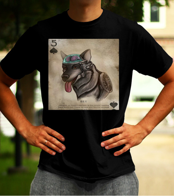 5 Of Spades Rex Dog Brainy Pet With Cybernetic Headgear And Brain T-Shirt