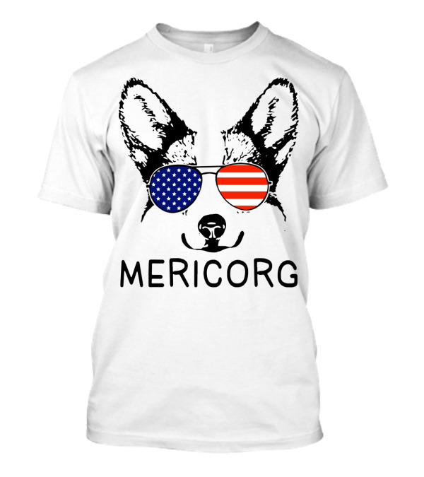 Corgi With American Flag Sunglasses Funny Mericorg Dog T-Shirt