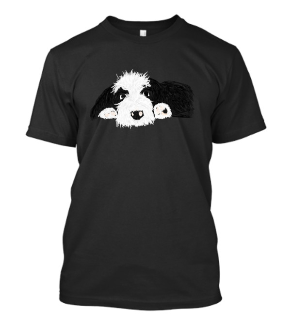 Sheep Dog Resting Illustration With Fluffy Black And White Fur T-Shirt