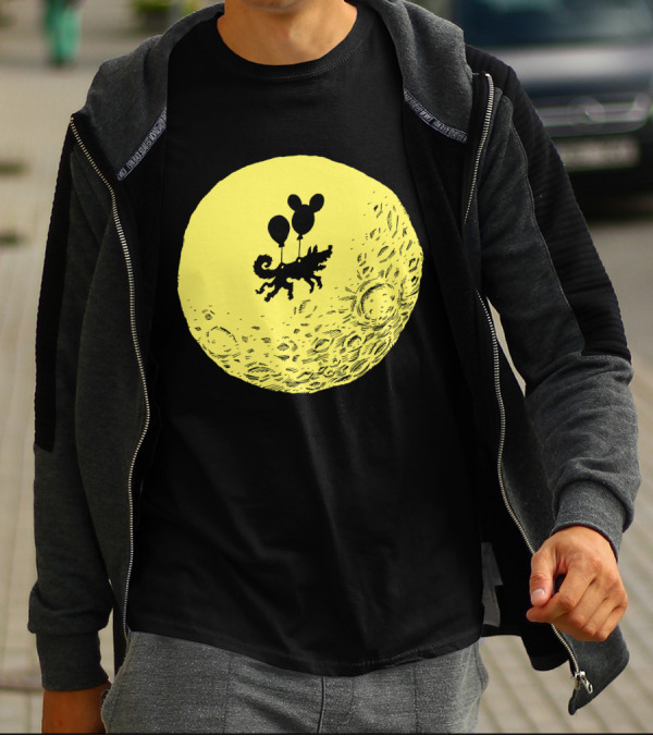 Dog On The Moon With Balloons Floating In Space T-Shirt