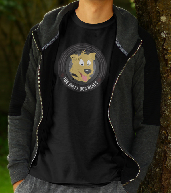 The Dirty Dog Blues Smiling Cartoon Canine Within Concentric Circle T-Shirt