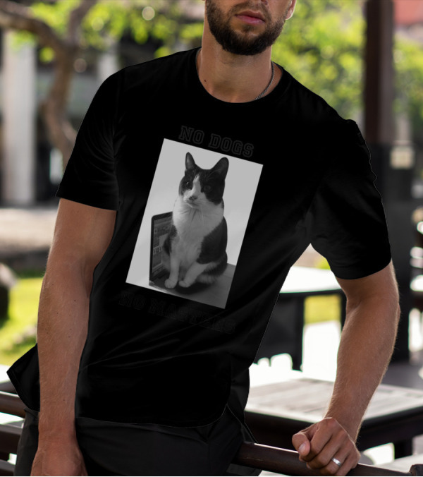 No Dogs No Masters Cat On Laptop T-Shirt
