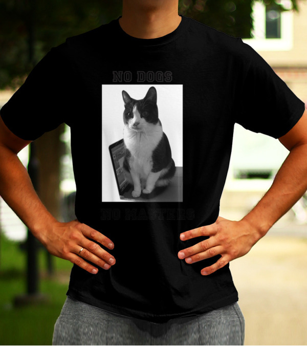 No Dogs No Masters Cat On Laptop T-Shirt