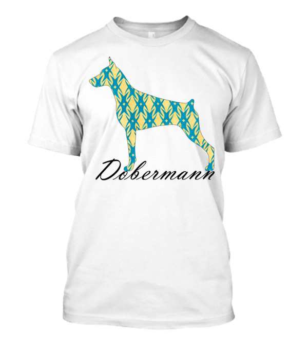Dobermann Silhouette With Blue And Yellow T-Shirt