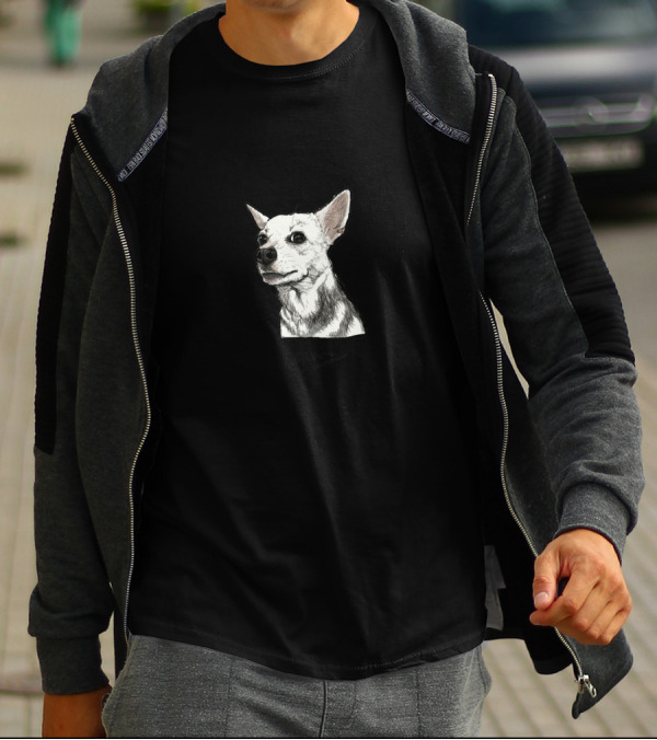 Laika Dog Drawing With Radiant Outline T-Shirt