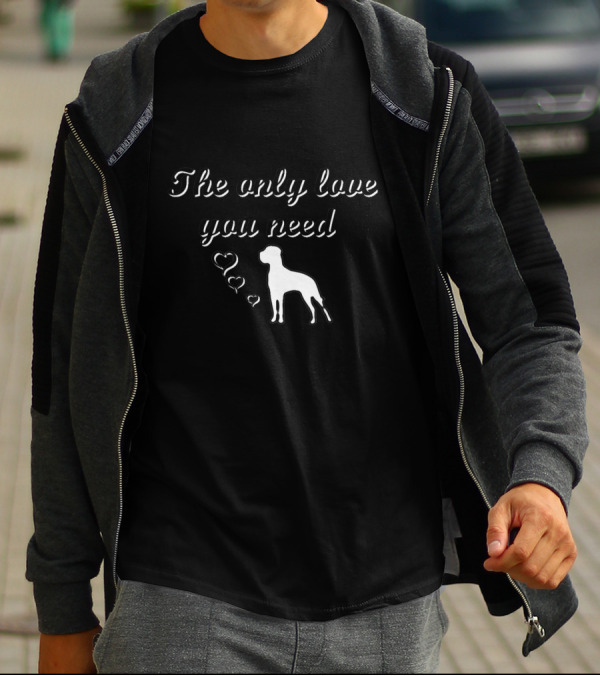 The Only Love You Need Dog Silhouette With Hearts T-Shirt