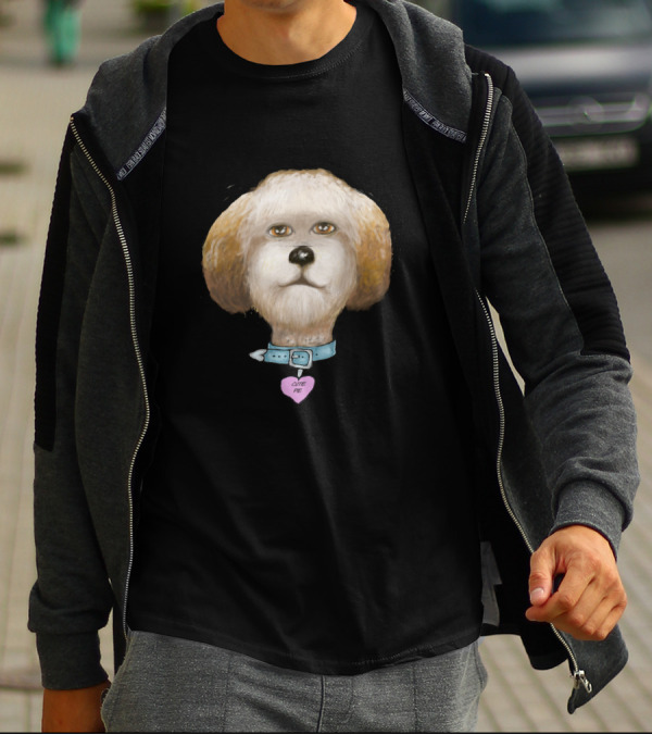 Cutie Pie Dog Portrait With Heart Collar Tag T-Shirt