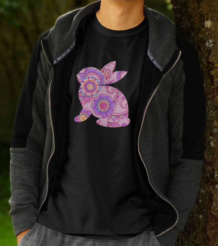 Easter Women Pastel Bunny With Floral T-Shirt