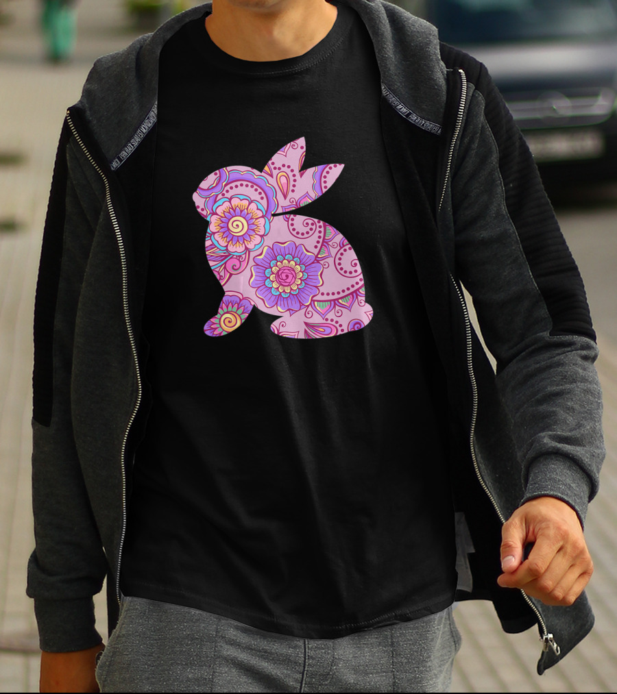 Easter Women Pastel Bunny With Floral T-Shirt