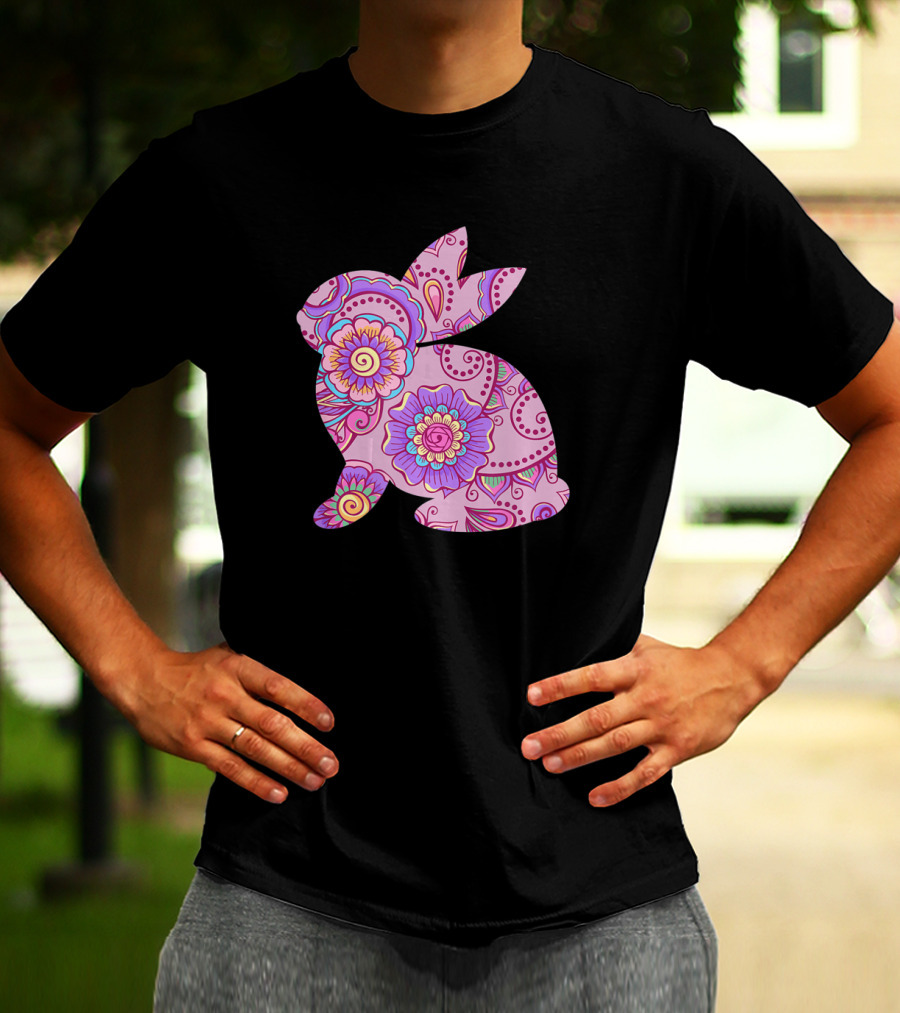 Easter Women Pastel Bunny With Floral T-Shirt