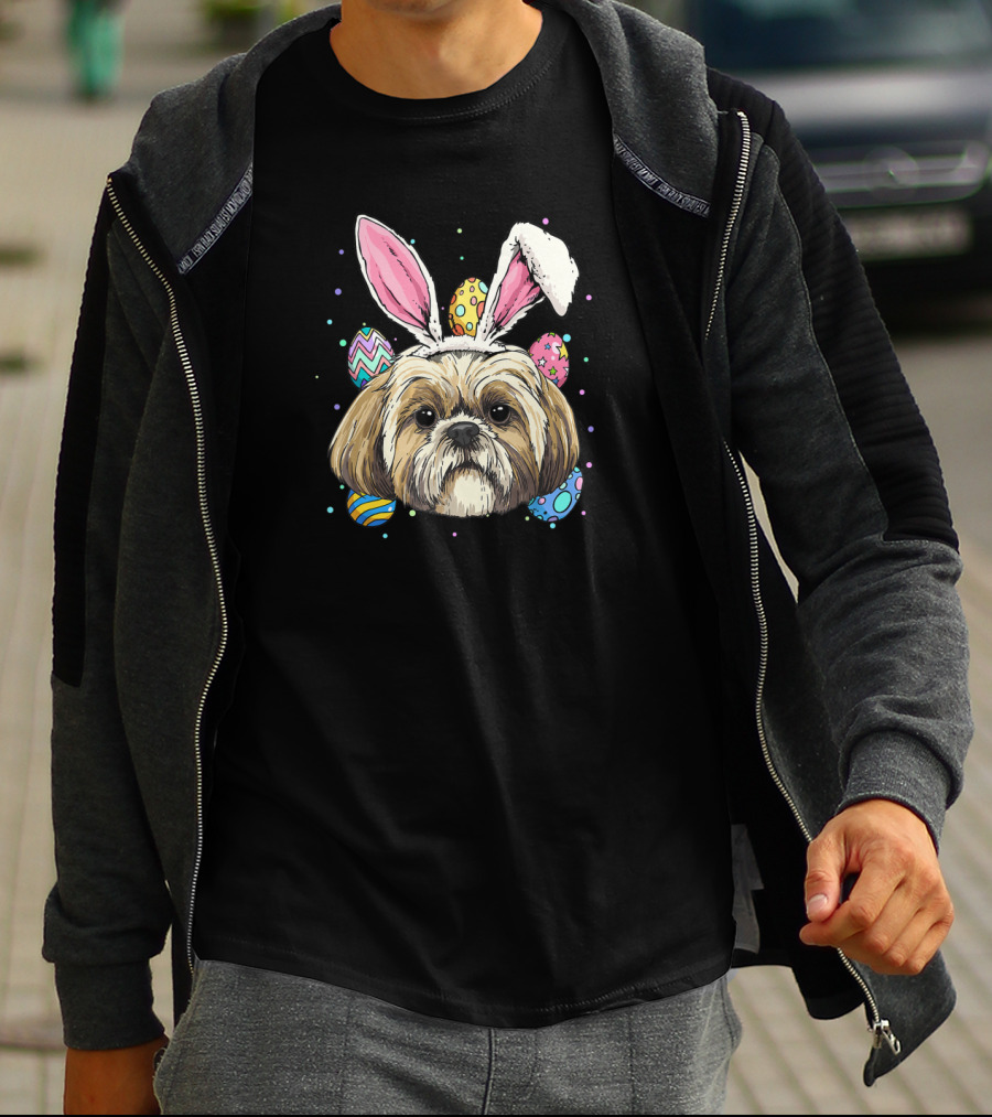 Easter Bunny Shih Tzu Dog With Colorful Easter Eggs T-Shirt