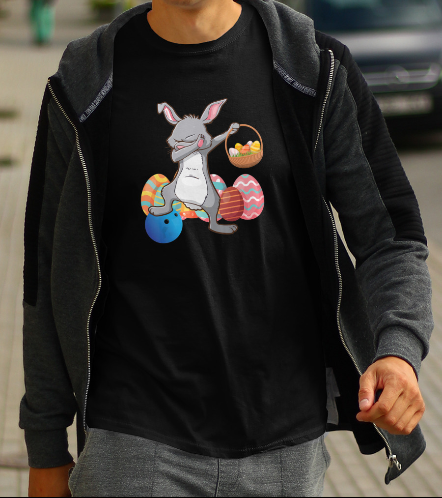 Rabbit Dabbing With Basket Of Easter Eggs And Bowling Ball T-Shirt