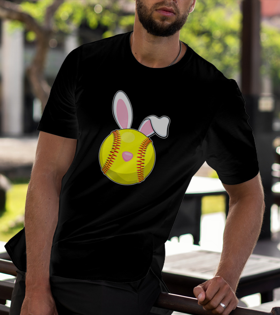 Softball Easter Bunny Rabbit Ears Sports Ball T-Shirt