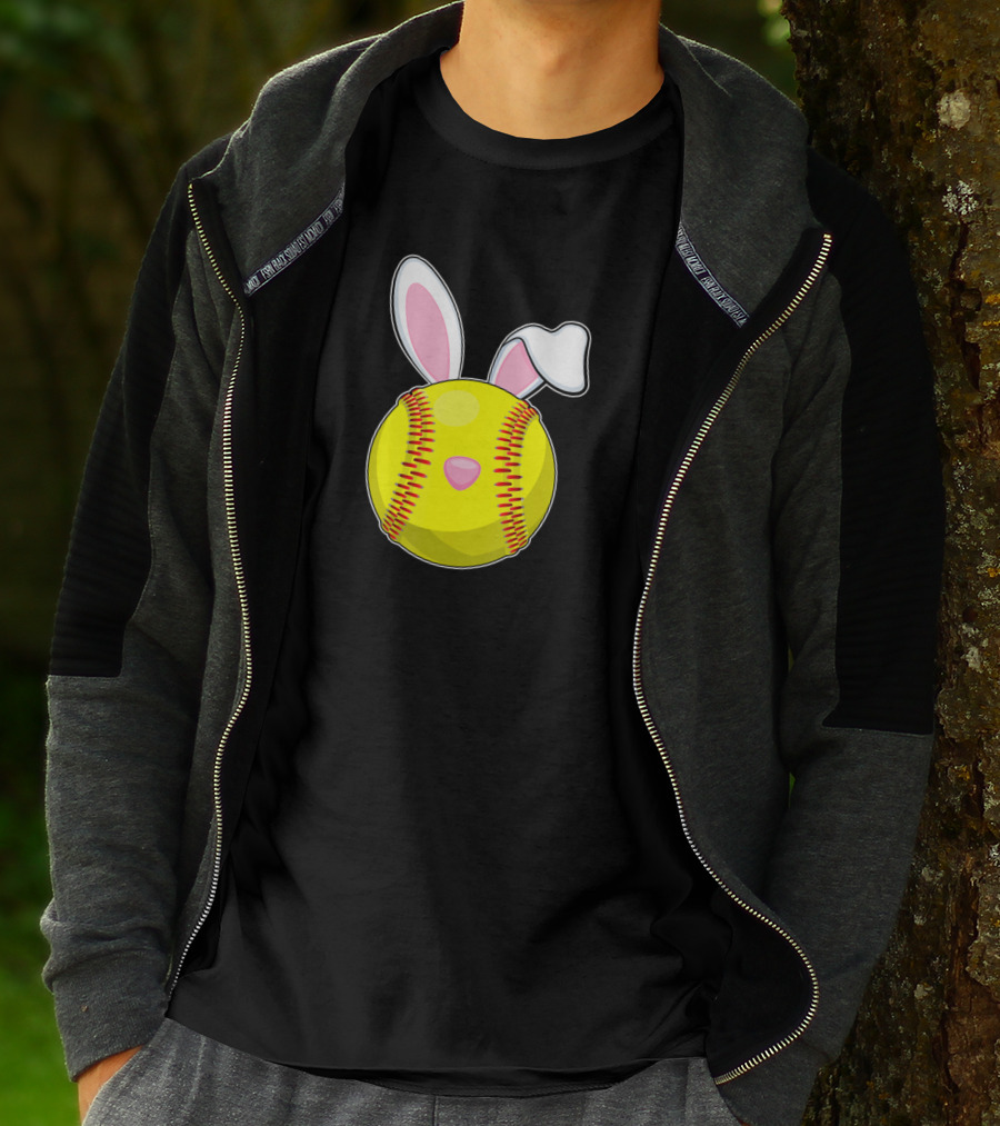 Softball Easter Bunny Rabbit Ears Sports Ball T-Shirt