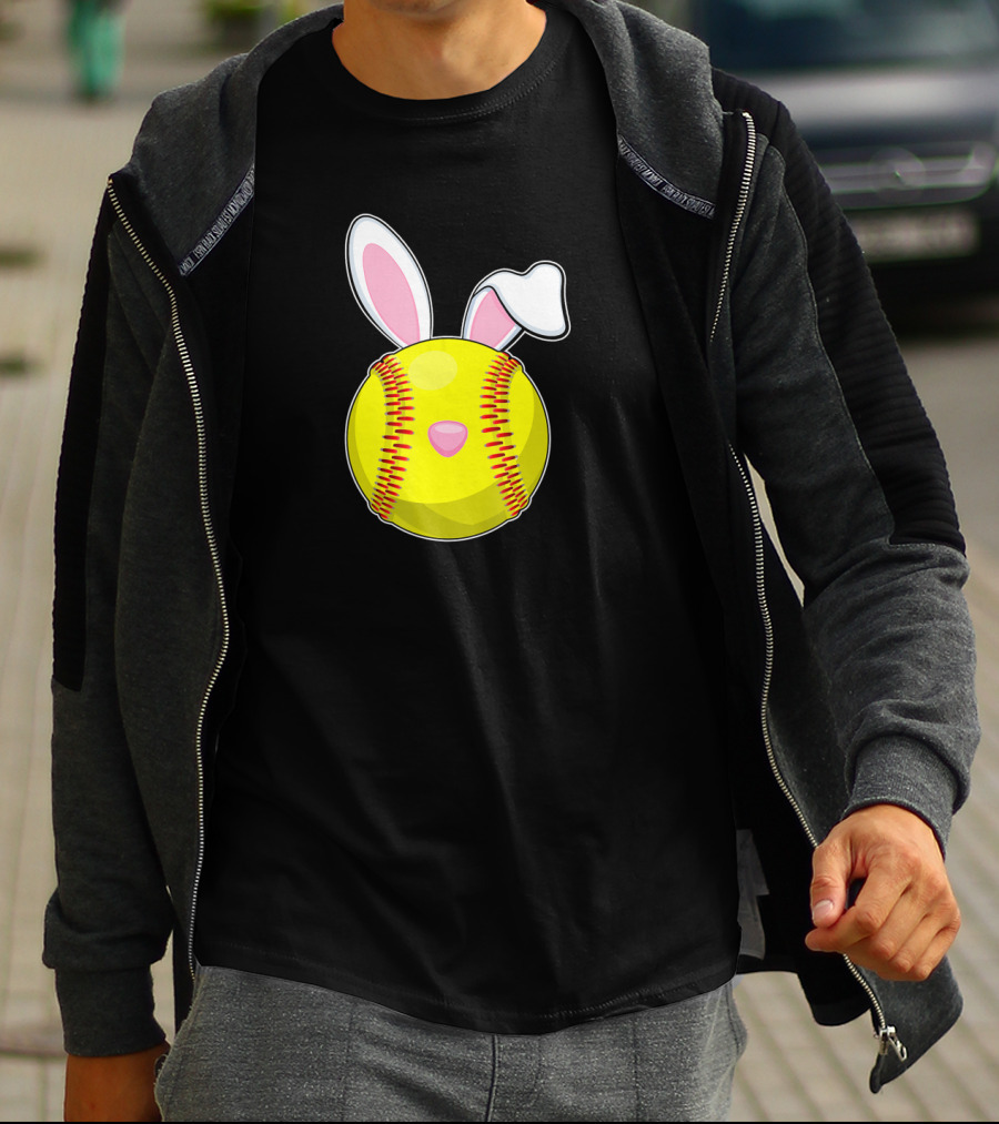 Softball Easter Bunny Rabbit Ears Sports Ball T-Shirt