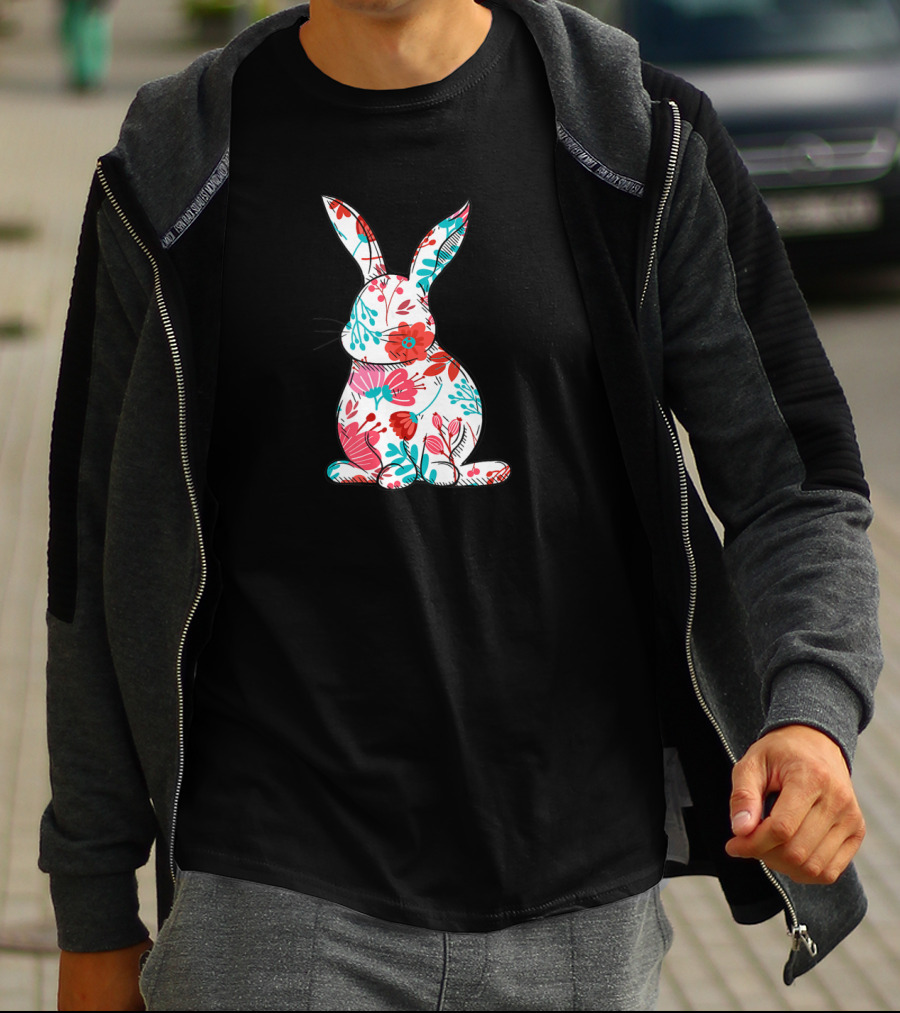 Easter Bunny With Colorful Floral Pattern For Women T-Shirt