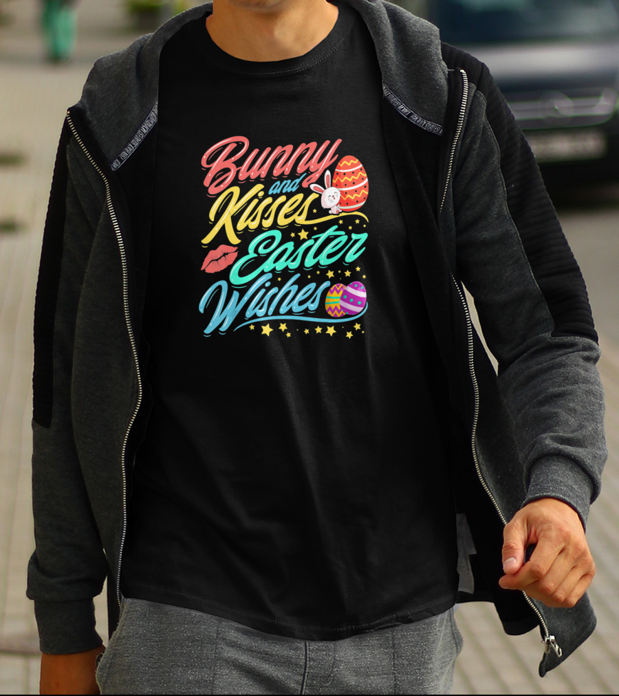 Bunny And Kisses Easter Wishes Easter Egg Stars And Lip T-Shirt