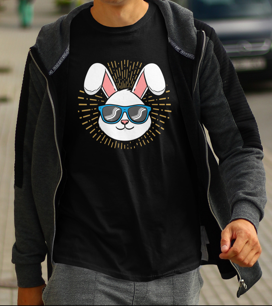 Cute Rabbit Easter Bunny With Blue Sunglasses And Ears T-Shirt
