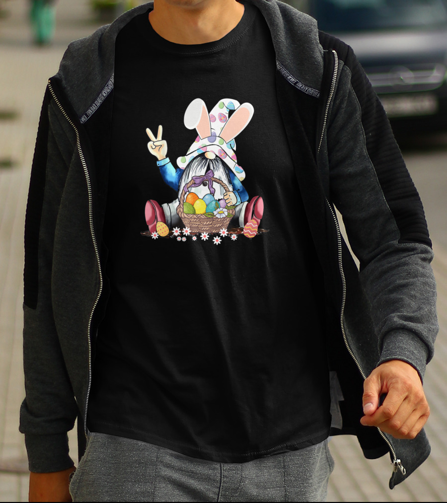Gnome Easter Hippie Peace Sign Egg Basket Rabbit Hat T-Shirt