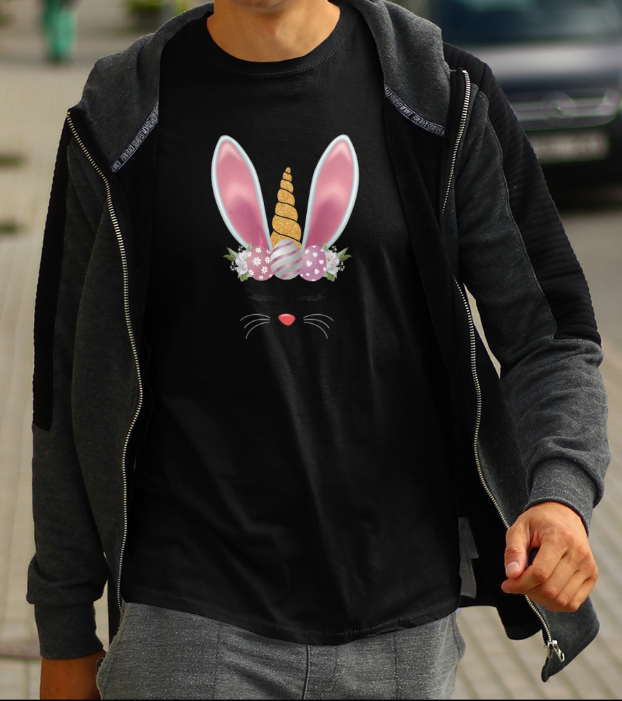 Cute Floral Unicorn Bunny Ears Easter Day Girls T-Shirt