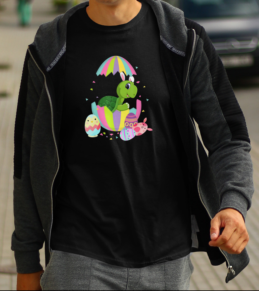 Turtle In Easter Egg With Bunny Ears And Colorful Easter Eggs T-Shirt