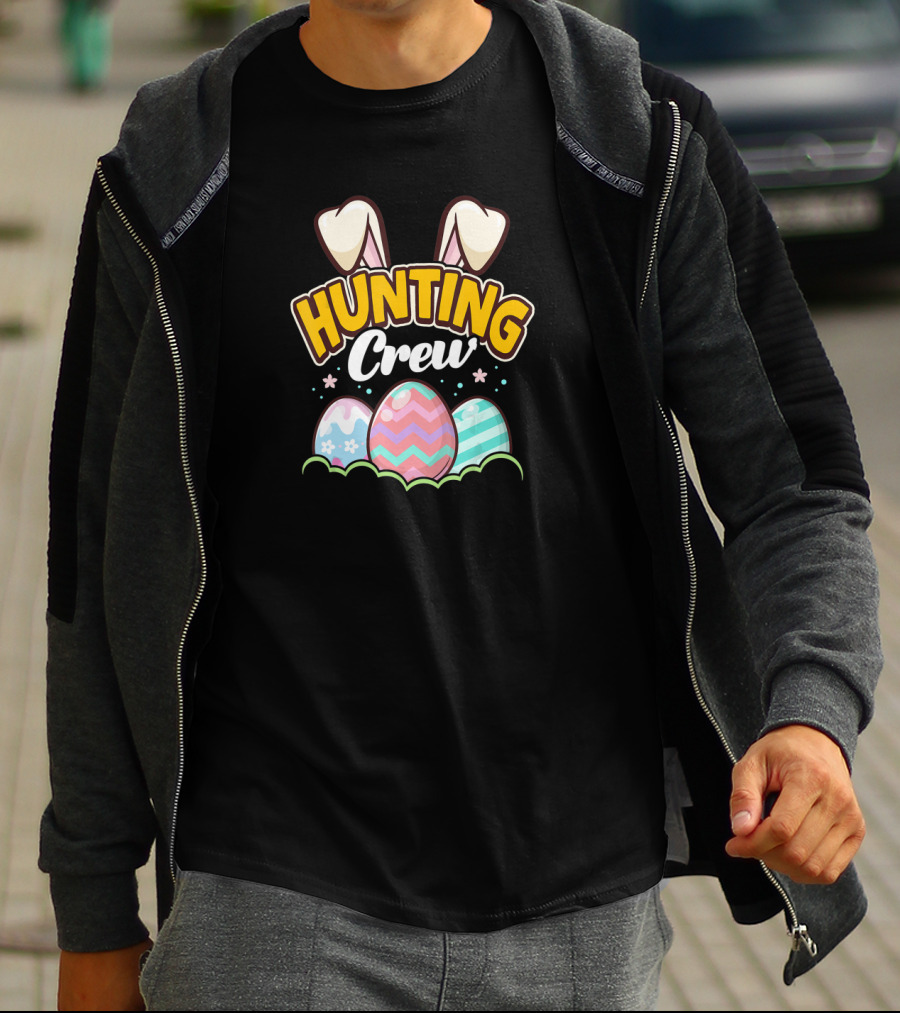 Easter Hunting Crew Bunny Ears And Decorative Eggs T-Shirt
