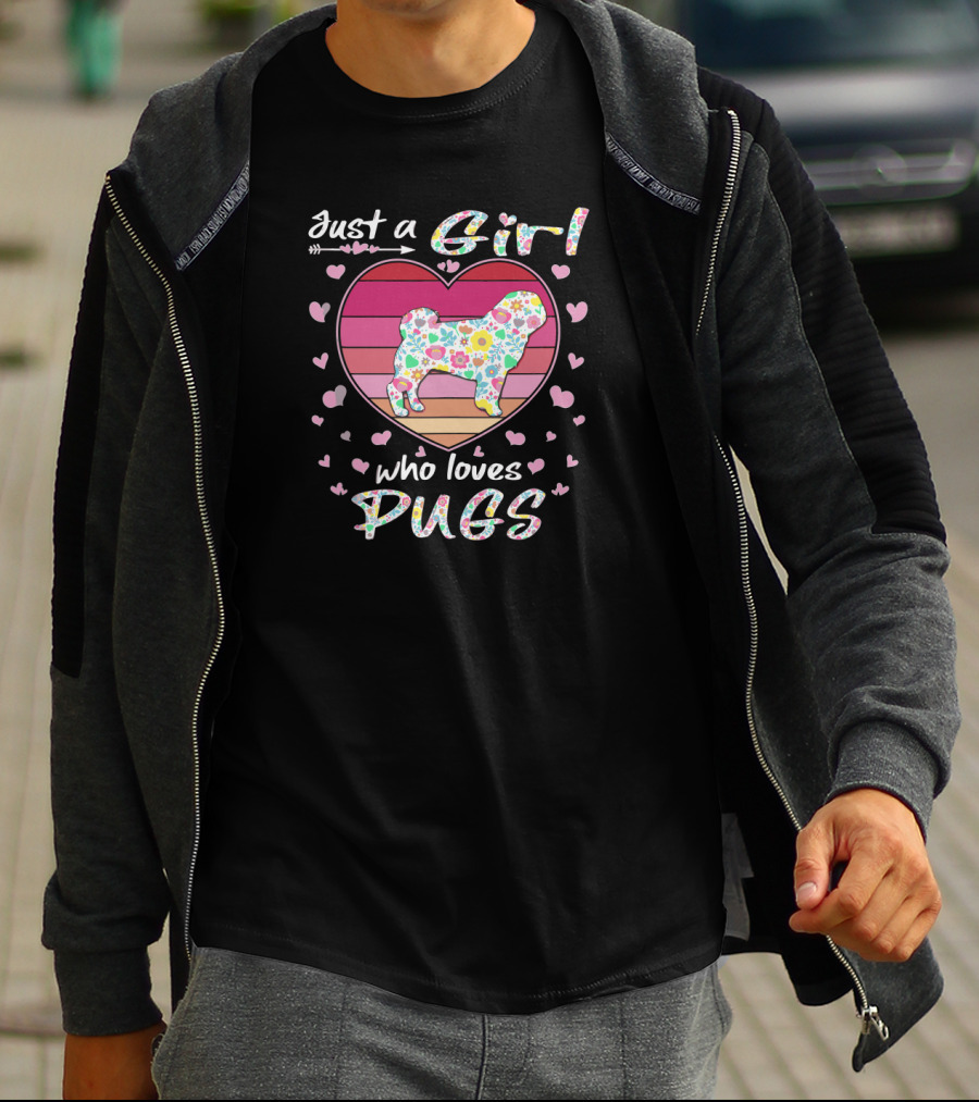 Just A Girl Who Loves Pugs Floral Heart Background T-Shirt